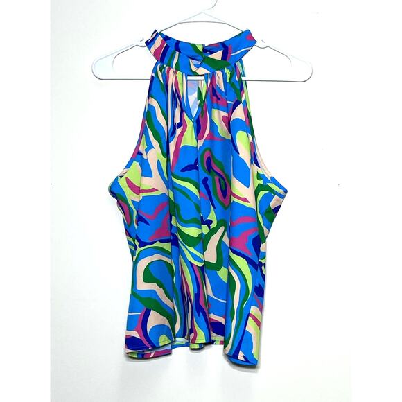 New SHEIN Privé Allover Print Keyhole Neck Blouse XL Top - Picture 1 of 9